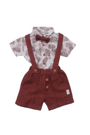 Erkek Bebek Bordo Yaprak Desenli Papyonlu Gömlekli Salopet Takım