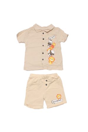 Erkek Bebek Bej Hayvanlı Desenli Müslin Gömlekli 2'li Takım