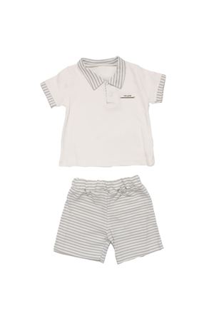 Erkek Bebek Beyaz Gri Çizgili Yakalı Şortlu 2'li Takım
