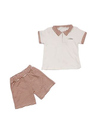 Erkek Bebek Beyaz Kiremit Çizgili Yakalı Şortlu 2'li Takım