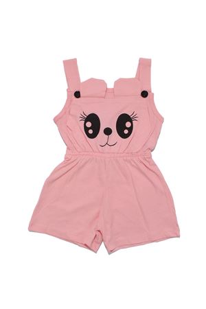 Pembe Siyah Kedi Gözü Baskılı Belden Lastikli Askılı Kız Çocuk Tulum