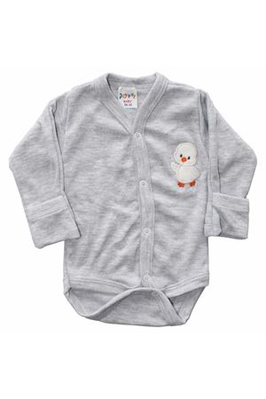 Civciv Nakışlı Kendinden Eldivenli Uzun Kollu Çıtçıtlı Gri Zıbın