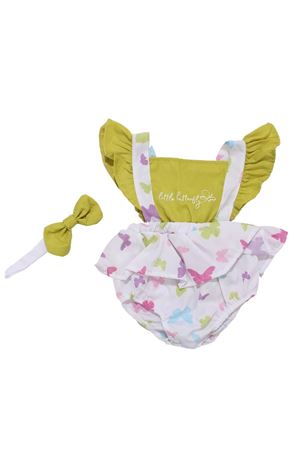 Kız Bebek Yeşil Beyaz Renkli Kelebekli Külotlu Zıbın Salopet Takım