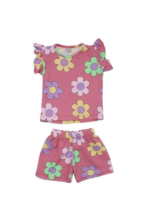 Kız Çocuk Mürdüm Renkli Papatya Desenli Şortlu 2'li Takım