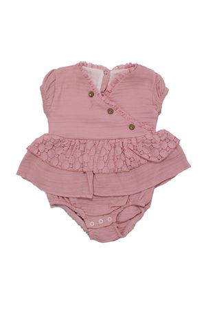 Kız Bebek Pudra Müslin Belden Fırfırlı Lastikli Düğmeli Külotlu Zıbın Tulum