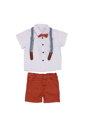 Erkek Çocuk Beyaz Gömlekli Turuncu Şortlu Papyonlu Takım