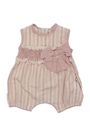 Kız Bebek Pudra Ekru Büzğülü Fiyonklu Lastikli Müslin Tulum