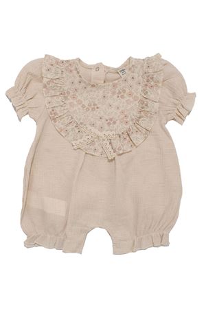 Kız Bebek Bej Çicek Desenli Yakası Fırfırlı Tulum