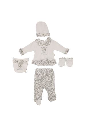 Kız Bebek Ekru Fitilli Leopar Desenli 5'li Hastane Çıkış Seti