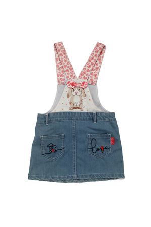 Kız Çocuk Tavşan Baskılı Mavi Kot Salopet