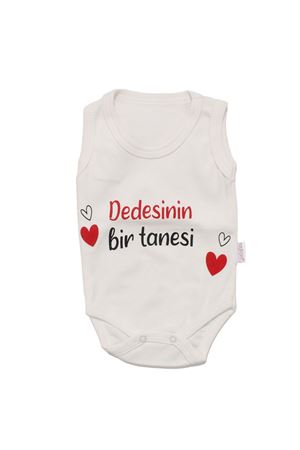 Ekru Dedesinin Birtanesi Yazılı Bebek Askılı Zıbın