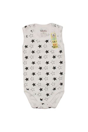 Unısex Ekru Siyah Yıldız Desenli Askılı Body Zıbın