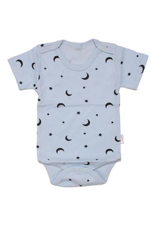 Unısex Mavi Siyah Ayyıldız Desenli Kısa Kollu Body Zıbın