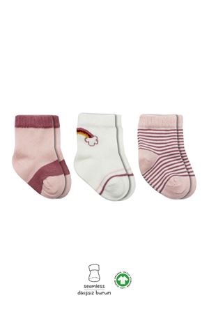 Bistyle 3lü Penye Rainbow Soket Çorap 10113 Pudra