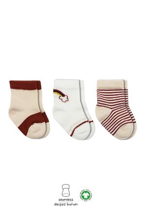 Bistyle 3'Lü Penye Rainbow Soket Çorap BS10113 Kiremit