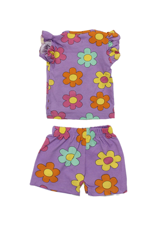 Kız Çocuk Mor Renkli Papatya Desenli Şortlu 2'li Takım