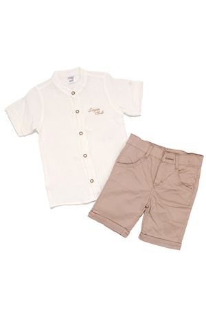 Erkek Çocuk Ekru Kahve Müslin Gömlekli Armalı 2'li Takım