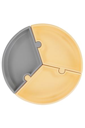 OiOi Puzzle Vakum Tabanlı Silikon Tabak Mellow Yellow / Powder Grey