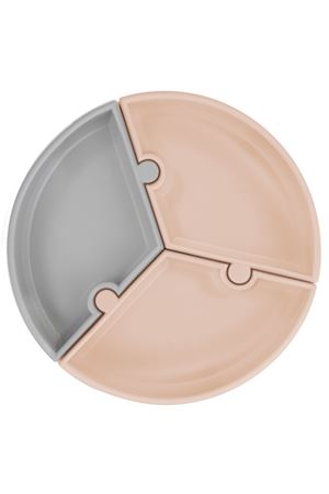 OiOi Puzzle Vakum Tabanlı Silikon Tabak Bubble Beige / Powder Grey