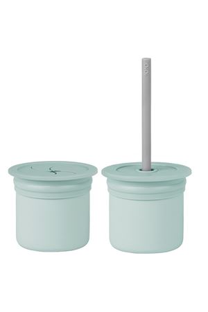 OiOi Ham+Hüp Pipetli Silikon Bardak Seti River Green / Powder Grey