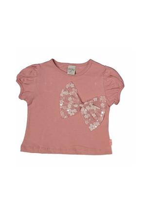 Kız Çocuk Gül Kurusu Pullu Çiçekli Tokalı Etekli Takım