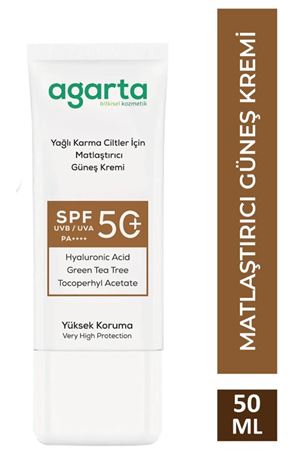 Agarta Doğal Güneş Kremi Yağlı Karma Ciltler İçin Matlaştırıcı 50 SPF 50 ml