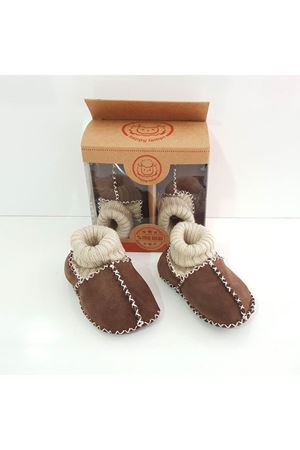 Kahve Kuzu Derisi İçi Yünlü Bebek Patik Panduf 005