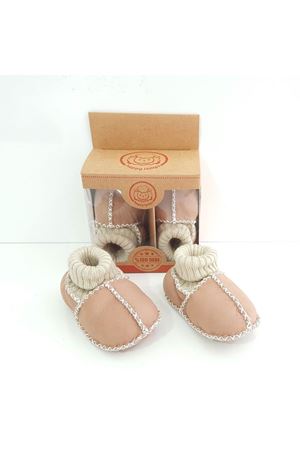 Somon Kuzu Derisi İçi Yünlü Bebek Patik Panduf 015