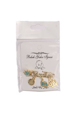 Erkek Bebek Mavi Taşlı Maşallah Yazılı Yaka İğnesi