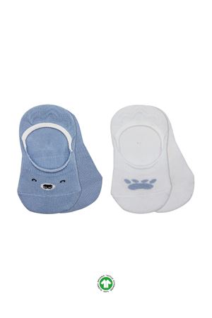 Bistyle 2'Li Babet Cute Face Penye Çorap 30103 Mavi-Beyaz