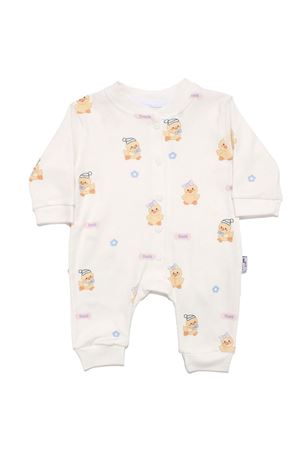Kız Bebek Beyaz Ördek Baskılı Önden Çıt Çıtlı Tulum