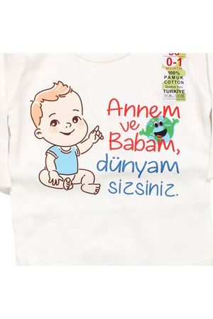 Unisex Beyaz Anne Ve Babam Dünyam Sizsiniz Basıkılı Uzun Kollu Zıbın