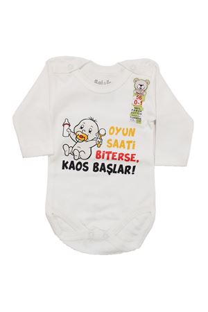 Unisex Beyaz Oyun Saati Biterse Kaos Başlar Baskılı Uzun Kollu Zıbın