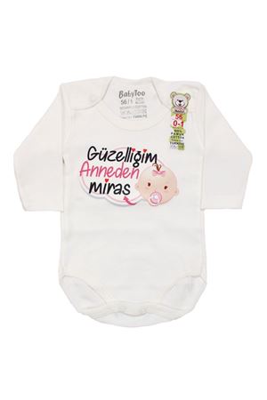 Kız Bebek Güzelliğim Anneden Miras Yazılı  Uzun Kollu Zıbın