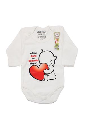 Unisex Kalbim Annemle Babamla Atıyor Baskılı Uzun Kollu Zıbın