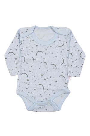 Erkek Bebek Mavi Ayyıldız Desenli Uzun Kollu  Zıbın