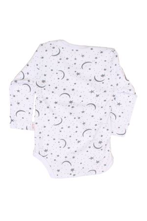 Unisex Beyaz Ay Yıldız Desenli Uzun Kollu Çıtçıtlı Zıbın