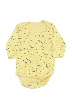 Unisex Sarı Ay Yıldız Desenli Uzun Kollu Çıtçıtlı Zıbın