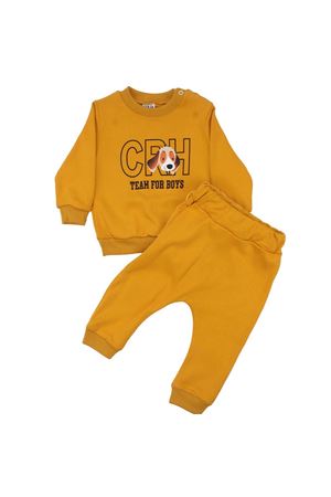 Erkek Bebek Hardal Köpek Baskılı 2'li Takım