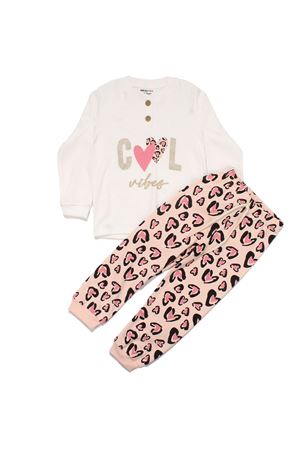 Kız Çocuk Ekru Pembe Cool Kalp Baskılı 2'li Pijama Takımı