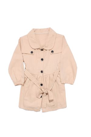 Kız Çocuk Bej Düğmeli Kemerli Uzun Kollu Elbise