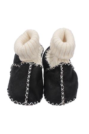 Unisex Siyah Kuzu Derisi İçi Yünlü Bebek Patik Panduf