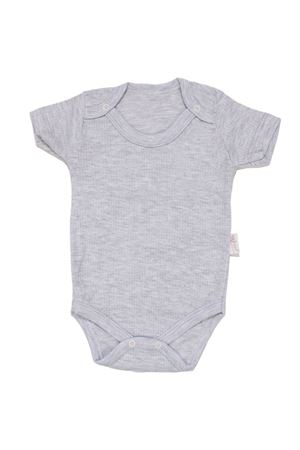 Unisex Gri Raporlu Kısa Kol Çıt Çıtlı Body Zıbın