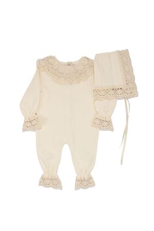 Kız Bebek Bej Fisto Dantelli Bereli Tulum