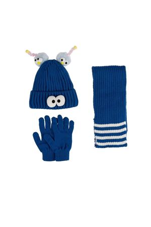Kitti Çocuk Kız Atkı Bere Eldiven Takım (4-8 Yaş) K24170-09 Mavi