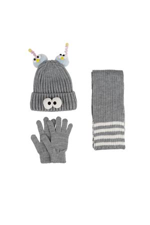 Kitti Çocuk Kız Atkı Bere Eldiven Takım (4-8 Yaş) K24170-09 Açık Gri