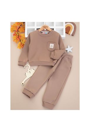 Erkek Çocuk Kahve Cepli Ayı Armalı Üç İp 2'li Takım