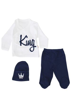 King Şapkalı Lacivert Beyaz Zıbın 3'lü