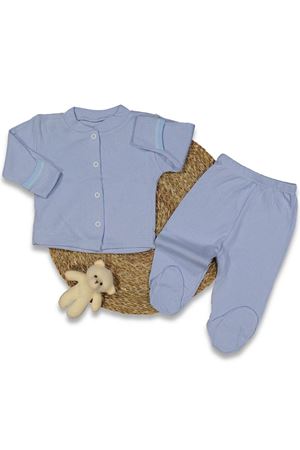 Erkek Bebek Mavi Fitilli Çıtçıtlı 2'li Pijama Takımı 0-3 Ay