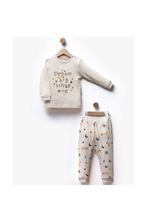 Erkek Çocuk Ekru Dream Yıldızlı Baskılı Pijama Takımı